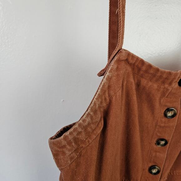 Wishlist Denim Wide Leg Overalls Jumpsuit L Rust Brown Cropped Raw Hem - Picture 5 of 12
